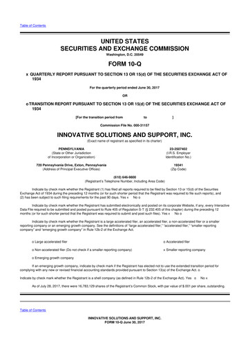 Thumbnail Innovative Solutions and Support 10-Q Quarterly Report FY2017 