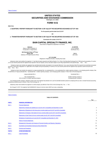 Thumbnail Bain Capital Specialty Finance
 10-Q Quarterly Report FY 