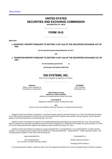 Thumbnail OSI Systems
 10-Q Quarterly Report FY2018 