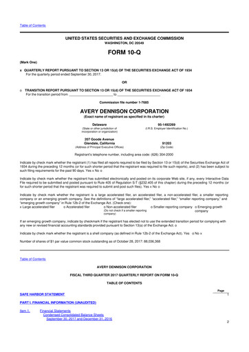Miniature Avery Dennison
 10-Q Rapport trimestriel 2017 