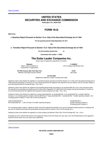 Miniature Estee Lauder 10-Q Rapport trimestriel 2018 