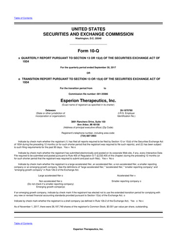 Thumbnail Esperion Therapeutics 10-Q Quarterly Report FY 