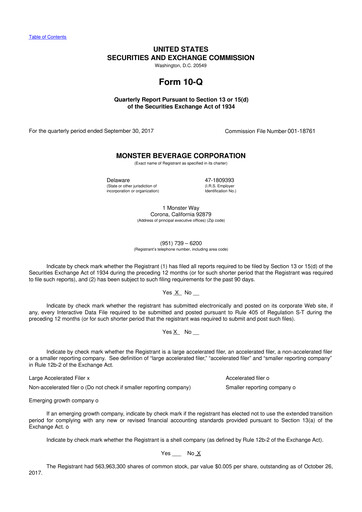 Thumbnail Monster Beverage 10-Q Quarterly Report FY2017 