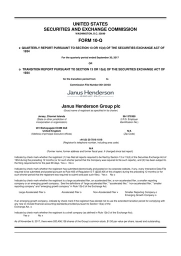 Miniature Janus Henderson
 10-Q Rapport trimestriel 2017 