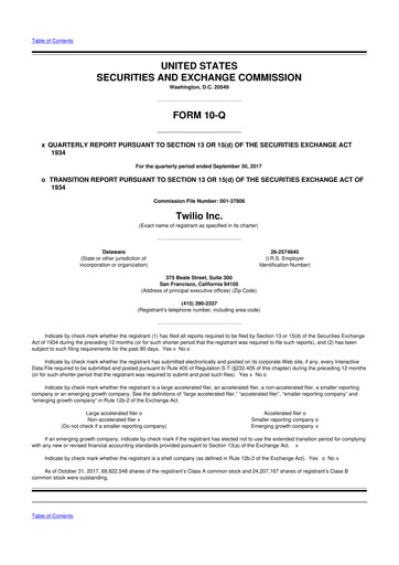 Miniature Twilio 10-Q Rapport trimestriel 2017 