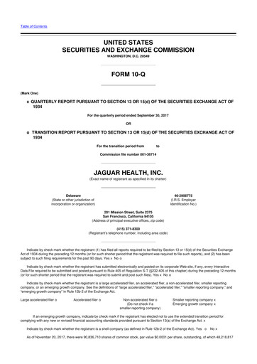 Thumbnail Jaguar Health 10-Q Quarterly Report FY2017 