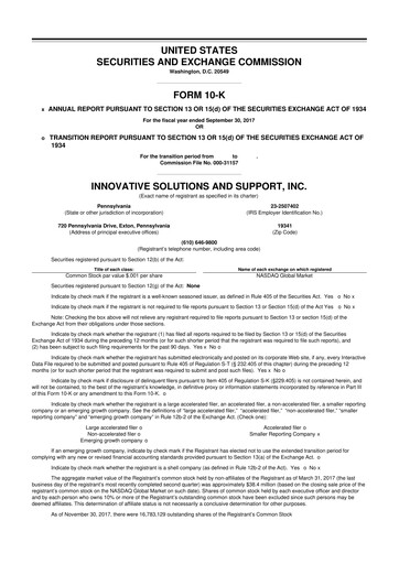 Thumbnail Innovative Solutions and Support 10-K Annual Report 2017