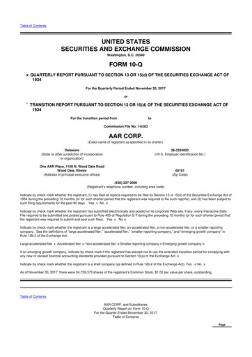 Thumbnail AAR 10-Q Quarterly Report FY2018 