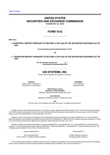 Thumbnail OSI Systems
 10-Q Quarterly Report FY2018 
