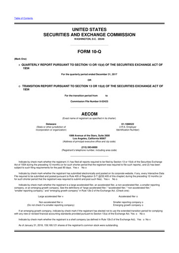 Thumbnail AECOM 10-Q Quarterly Report FY2018 