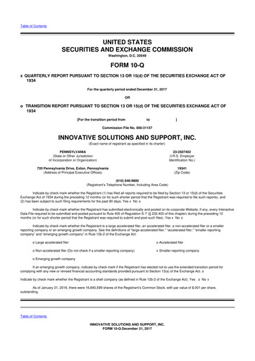 Thumbnail Innovative Solutions and Support 10-Q Quarterly Report FY2018 