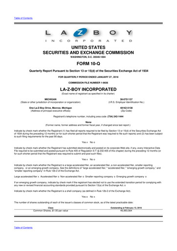Thumbnail La-Z-Boy
 10-Q Quarterly Report FY2018 