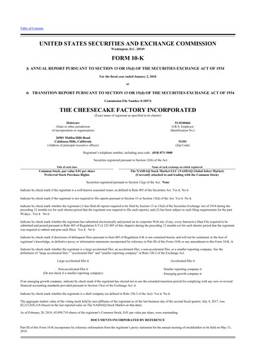 Thumbnail The Cheesecake Factory
 10-K Annual Report 2017