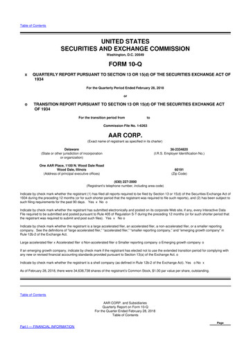 Thumbnail AAR 10-Q Quarterly Report FY2018 