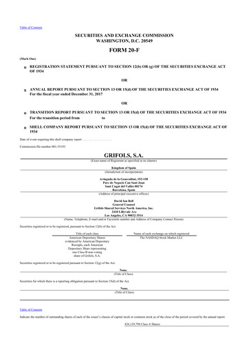 Miniature Grifols 20-F Rapport annuel 2017