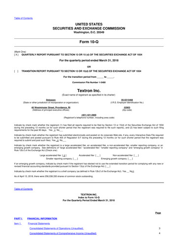 Miniature Textron 10-Q Rapport trimestriel 2018 