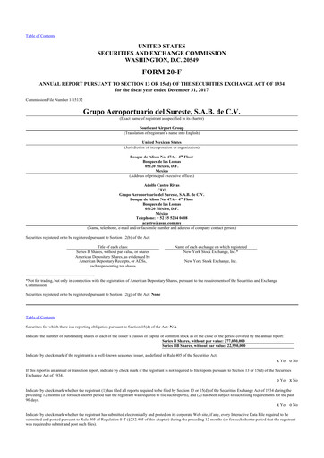 Miniature Grupo Aeroportuario del Sureste
(ASUR) 20-F Rapport annuel 