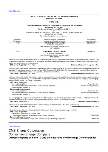 Miniature CMS Energy
 10-Q Rapport trimestriel 2018 