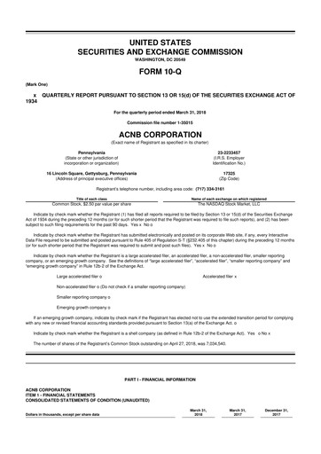 Thumbnail ACNB Corporation
 10-Q Quarterly Report FY2018 