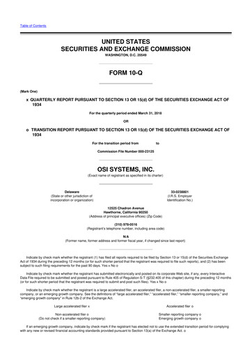 Thumbnail OSI Systems
 10-Q Quarterly Report FY2018 