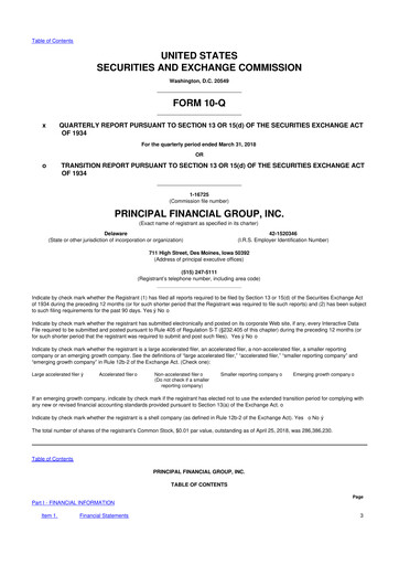 Thumbnail Principal Financial Group 10-Q Quarterly Report FY2018 