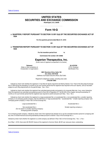 Thumbnail Esperion Therapeutics 10-Q Quarterly Report FY 