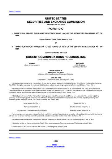 Thumbnail Cogent Communications
 10-Q Quarterly Report FY2018 