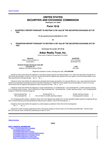 Vorschaubild Arbor Realty Trust
 10-Q Quartalsbericht 2018 