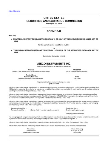 Thumbnail Veeco
 10-Q Quarterly Report FY2018 