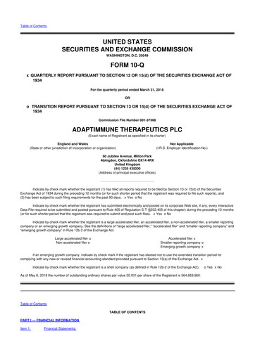 Thumbnail Adaptimmune Therapeutics 10-Q Quarterly Report FY2018 