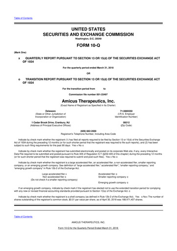 Vorschaubild Amicus Therapeutics
 10-Q Quartalsbericht 2018 