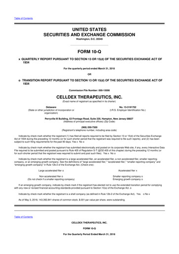 Thumbnail Celldex Therapeutics 10-Q Quarterly Report FY2018 