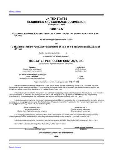 Miniature Amplify Energy
 10-Q Rapport trimestriel 2018 