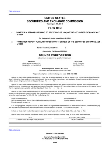 Thumbnail Bruker 10-Q Quarterly Report FY2018 