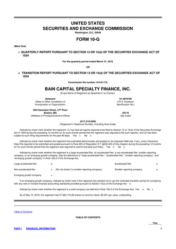 Thumbnail Bain Capital Specialty Finance
 10-Q Quarterly Report FY 
