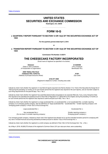 Vorschaubild The Cheesecake Factory
 10-Q Quartalsbericht 2018 