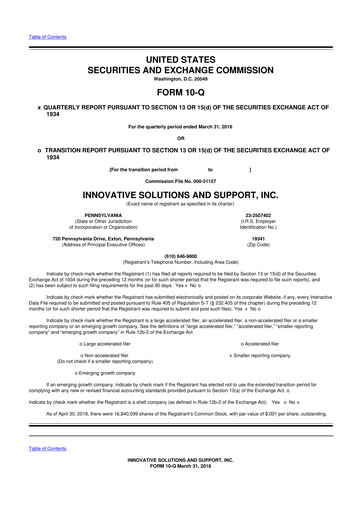 Thumbnail Innovative Solutions and Support 10-Q Quarterly Report FY2018 