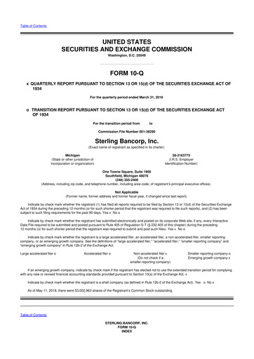 Thumbnail Sterling Bancorp 10-Q Quarterly Report FY2018 