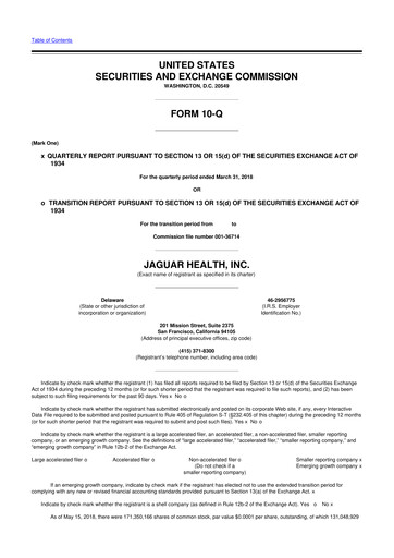 Thumbnail Jaguar Health 10-Q Quarterly Report FY2018 
