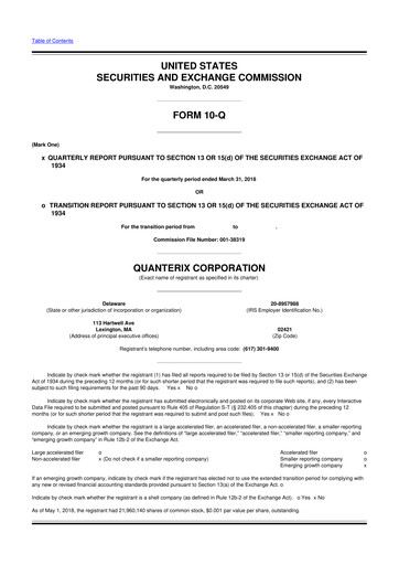 Miniature Quanterix 10-Q Rapport trimestriel 2018 