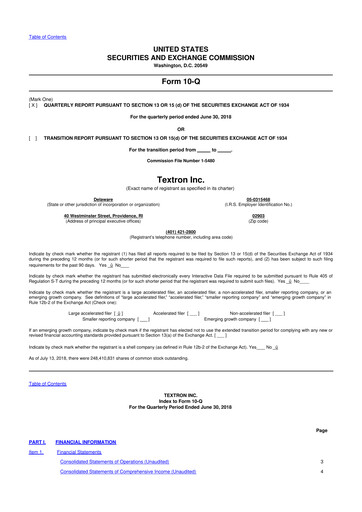 Miniature Textron 10-Q Rapport trimestriel 2018 
