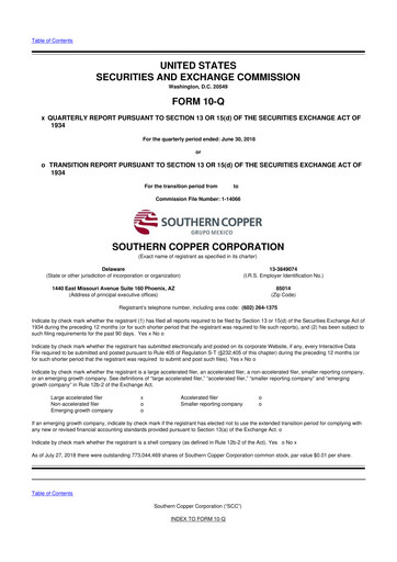 Thumbnail Southern Copper 10-Q Quarterly Report FY2018 
