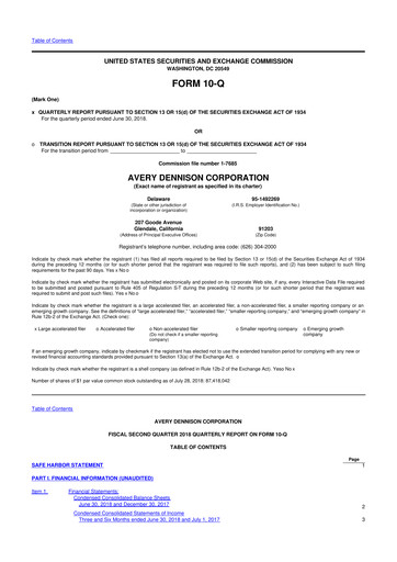 Miniature Avery Dennison
 10-Q Rapport trimestriel 2018 