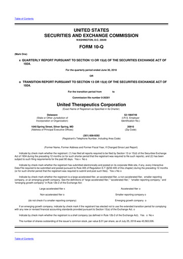 Thumbnail United Therapeutics 10-Q Quarterly Report FY2018 