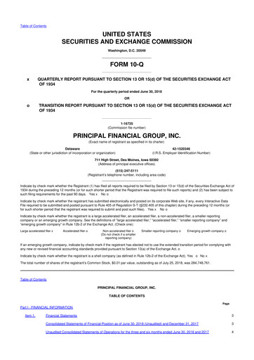 Thumbnail Principal Financial Group 10-Q Quarterly Report FY2018 