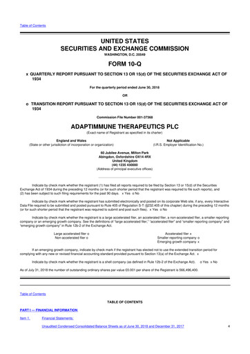Thumbnail Adaptimmune Therapeutics 10-Q Quarterly Report FY2018 