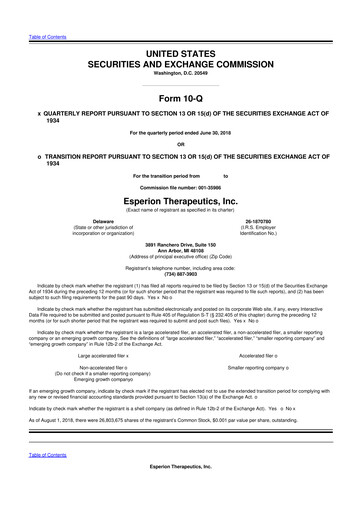 Thumbnail Esperion Therapeutics 10-Q Quarterly Report FY 