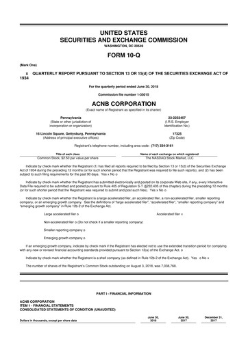 Thumbnail ACNB Corporation
 10-Q Quarterly Report FY2018 