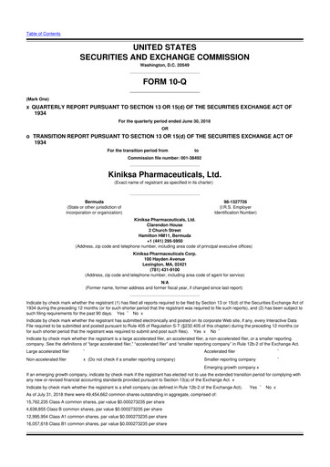 Thumbnail Kiniksa Pharmaceuticals
 10-Q Quarterly Report FY2018 