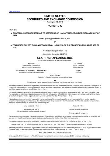 Thumbnail Leap Therapeutics
 10-Q Quarterly Report FY2018 